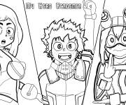 Coloriage Les personnage d'anime Ochaco Uraraka, Tsuyu Asui et Izuku Midori