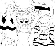 Coloriage Mina Ashido avec les pok&eacute;mons My hero academia