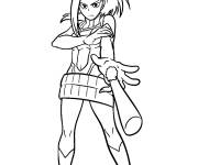 Coloriage Momo Yaoyorozu avec son arme de My hero academia