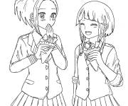 Coloriage Momo Yaoyorozu et Kyoka Jiro en mangeant des glaces