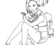 Coloriage Momo Yaoyorozu et le c&acirc;lin avec Pok&eacute;mon