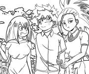 Coloriage My hero academia Tsuyu Asui, Izuku Midoriya et Momo Yaoyorozu