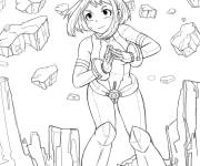 Coloriage Ochaco Uraraka fille en pleine action