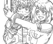 Coloriage Ochako Uraraka et Izuku Midoriya prenant un selfie MHA