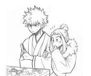 Coloriage Ochako Uraraka et Katsuki Bakugou anime japonais