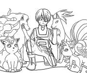 Coloriage Shoto Todoroki entour&eacute; par les Pok&eacute;mon My hero academia