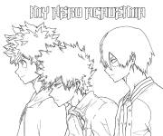 Coloriage Shoto Todoroki, Izuku Midoriya, Bakougou de la manga My hero acad
