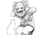 Coloriage Toge Himiko avec son chat de My hero academia