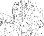 Coloriage Tsuyu Asui et Deku s'amusant My hero academia