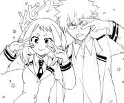 Coloriage Uraraka et Bakugo dessin de l'anime My hero academia