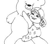 Coloriage C&acirc;lin de la fille et de son Nounours