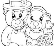 Coloriage et dessins gratuit Couple Nounours mari&eacute;s à imprimer