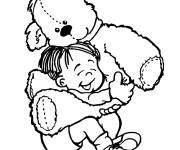 Coloriage Enfant avec son Nounours en peluche adorable