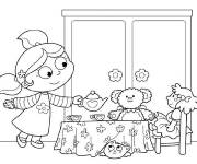 Coloriage et dessins gratuit La fille pr&eacute;pare le petit d&eacute;jeuner pour son jouet Nounours à imprimer