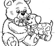Coloriage et dessins gratuit Nounours avec un chiot mignon à imprimer
