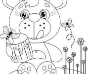 Coloriage Nounours jouant avec les abeilles