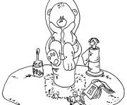 Coloriage Nounours jouant sur le sable