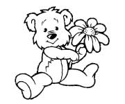 Coloriage Nounours mignon tenant une fleur