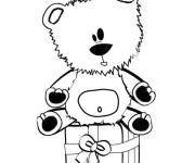 Coloriage Nounours sur un petit cadeau