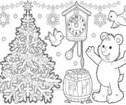 Coloriage Ours Nounours pour la f&ecirc;te de Noel