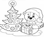 Coloriage Ours Nounours pr&ecirc;t du sapin de noel