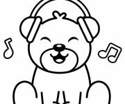 Coloriage Ours Nounours qui &eacute;coute de la musique