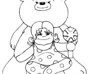 Coloriage Petite fille avec son gros Nounours en peluche