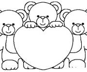 Coloriage Trois nounours avec un gros coeurs d'amour