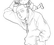 Coloriage Chibi Genos sur le dos de Saitama