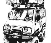 Coloriage Personnages de One-Punch Man dans la voiture