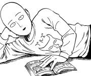 Coloriage Saitama en lisant un livre manga