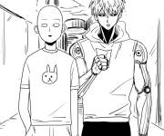 Coloriage Saitama et Genos en v&ecirc;tements d&eacute;contract&eacute;s