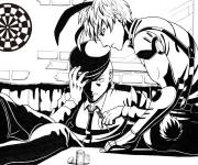 Coloriage Saitama et Genos s'affrontent dans un d&eacute;fi de One Punch Man