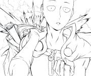 Coloriage Saitama tout dr&ocirc;le pendant le combat