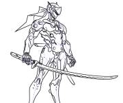 Coloriage Overwatch Genji avec &eacute;p&eacute;e