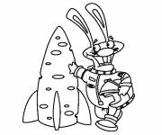 Coloriage et dessins gratuit lapin cosmonaute humoristique à imprimer