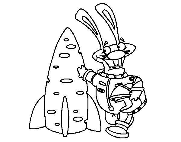Coloriage et dessins gratuits lapin cosmonaute humoristique à imprimer