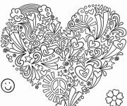 Coloriage C&oelig;ur d'amour avec des signes de paix