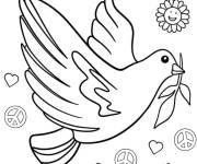 Coloriage Colombe de la paix avec motifs de fleurs