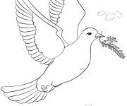 Coloriage Colombe de la paix avec une branche d'olive en volant