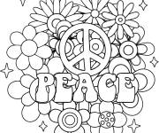 Coloriage Des fleurs qui entoure le signe de paix