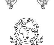 Coloriage Deux oiseaux et terre signe de la paix