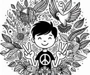 Coloriage et dessins gratuit Enfant faisant la signe de doigt de paix à imprimer