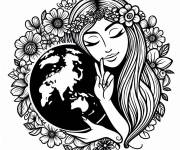Coloriage et dessins gratuit Femme embrasse la terre à imprimer