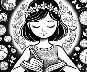 Coloriage et dessins gratuit Fille en &eacute;crivant sur un livre pour la paix à imprimer