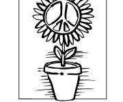 Coloriage Fleur dans une vase avec le signe de la paix