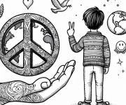 Coloriage et dessins gratuit Gar&ccedil;on, oiseau et le symbole de la paix à imprimer