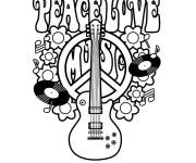 Coloriage Guitare au milieu d'un signe de la paix