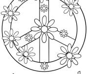 Coloriage Illustration de signe de la paix en noir et blanc