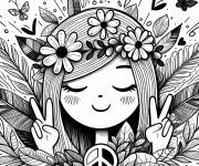 Coloriage et dessins gratuit Jolie fille avec la signe de la paix du monde à imprimer